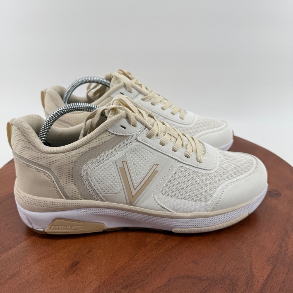 Vionic Strider 001 Walking Shoes Cream Beige Mesh Sneakers Women 11 WIDE